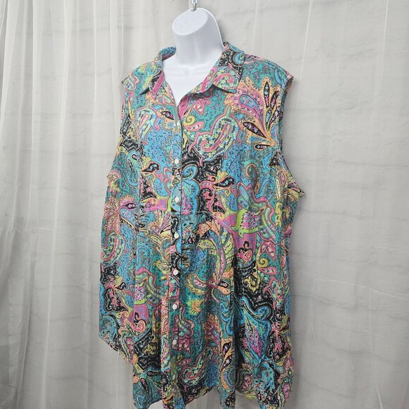 Intro Blue Paisley Y2K Tank Tunic Boho Retro Festival Hippie Button-Down 3X - Picture 5 of 11